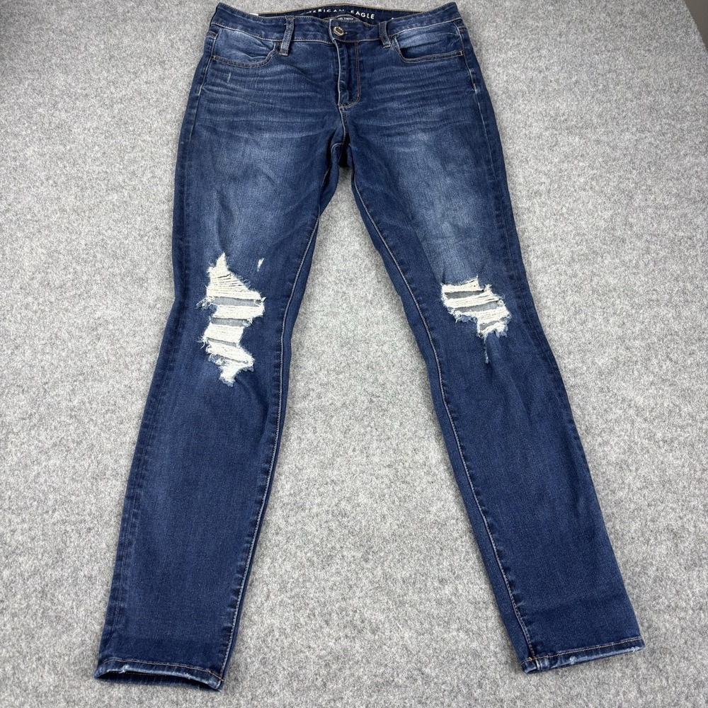 American Eagle Hi Rise Jegging Women's 12 Next Level Stretch Distressed Blue